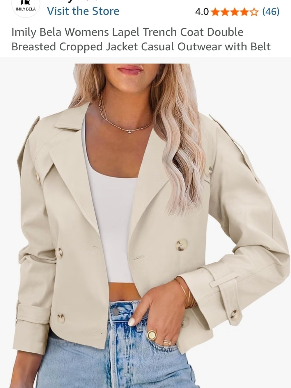 Women’s Cream Double-Breasted Cropped Trench Coat